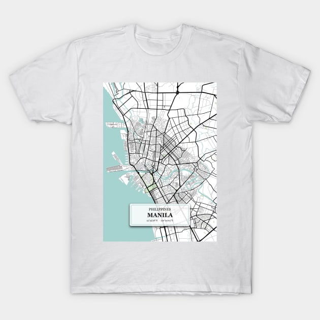 Manila Philippines City Map with GPS Coordinates T-Shirt by danydesign